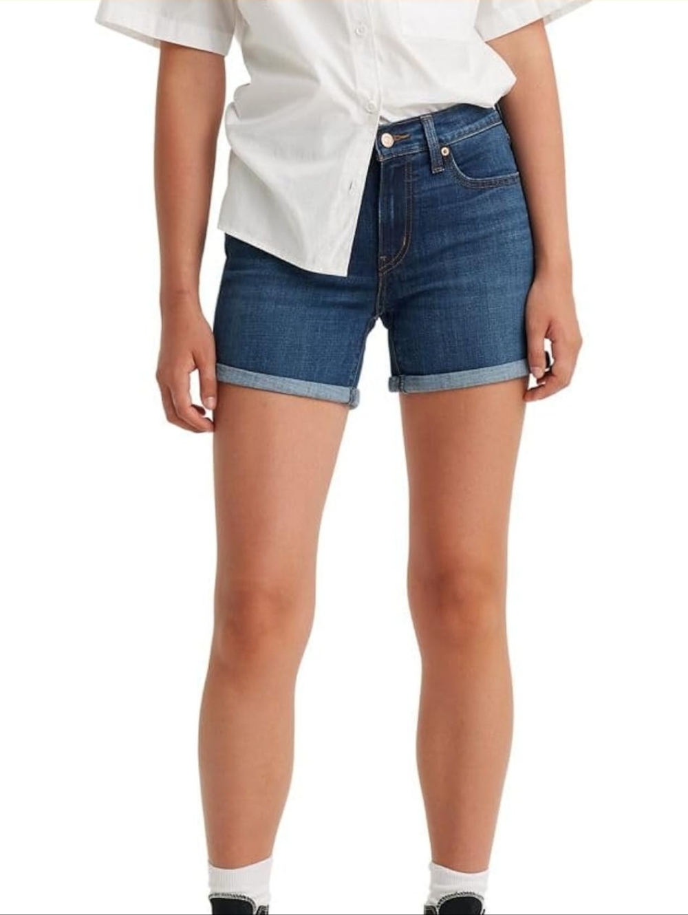 Levi's Dark Blue Denim Mid-Length Roll-Cuff Shorts (Size 27)